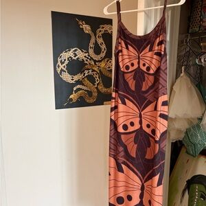 Novella Royale Butterfly Pattern Maxi Dress in Brown and Orange